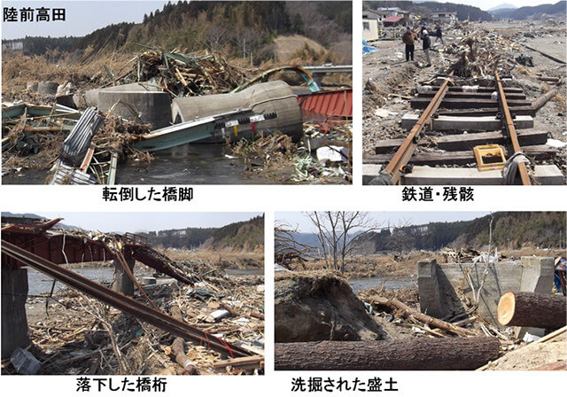 【写真-10】陸前高田市で発生した鉄道橋の被害の様子（Aydan 2011）